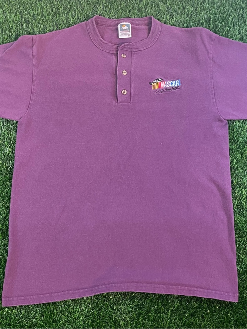 Embroidered VTG 90s Cotton Deluxe NACAR Henley Purple T-Shirt Mens M